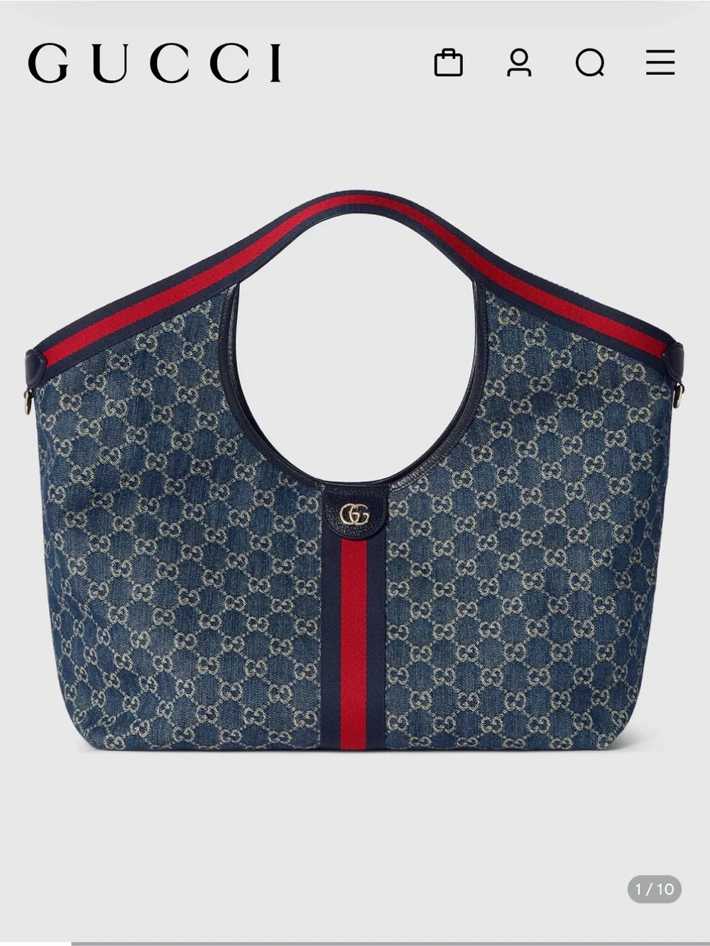 Gucci Giglio Large Tote Bag Blue & White GG Denim – Excellent Condition